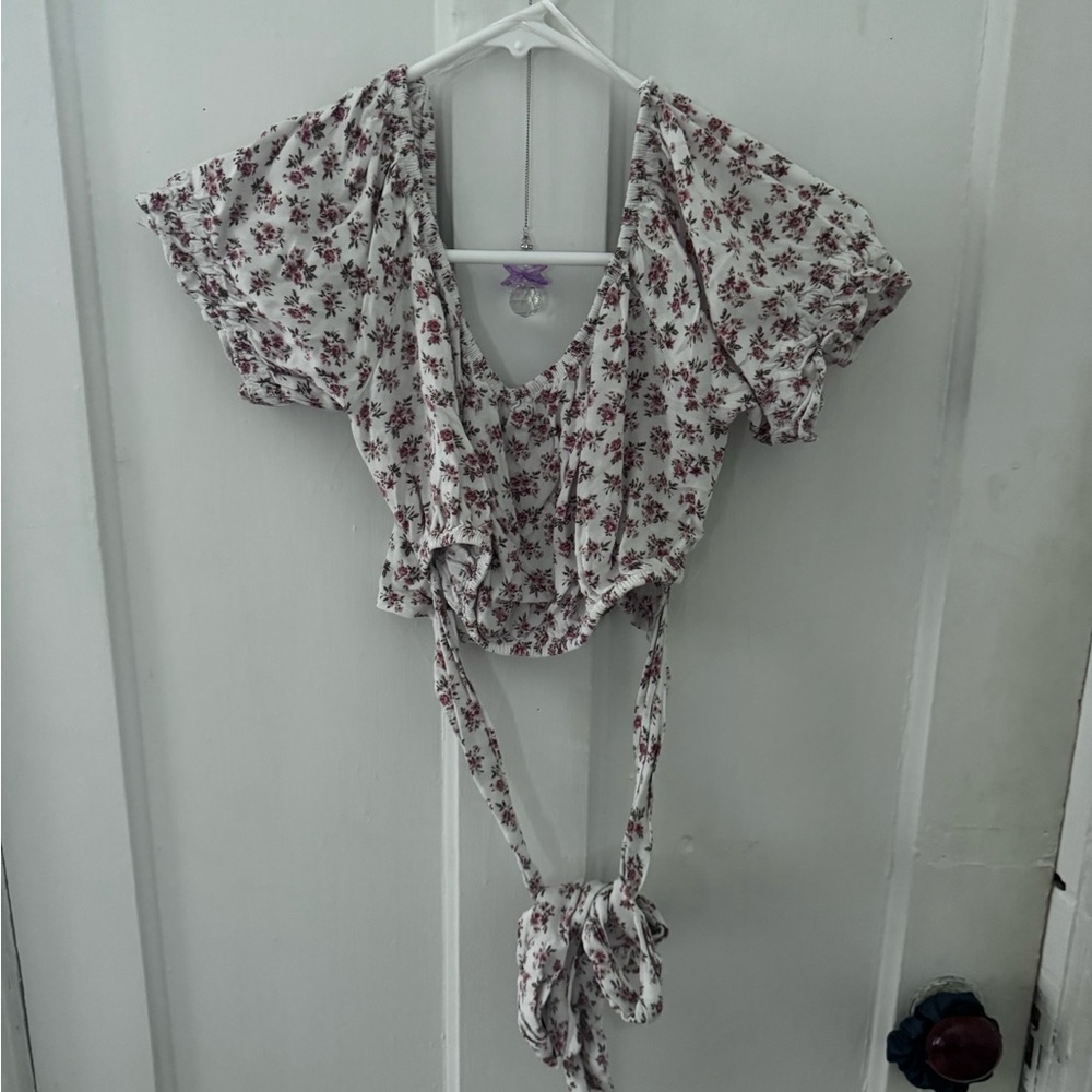 Hollister Red Floral Tie-Front Blouse